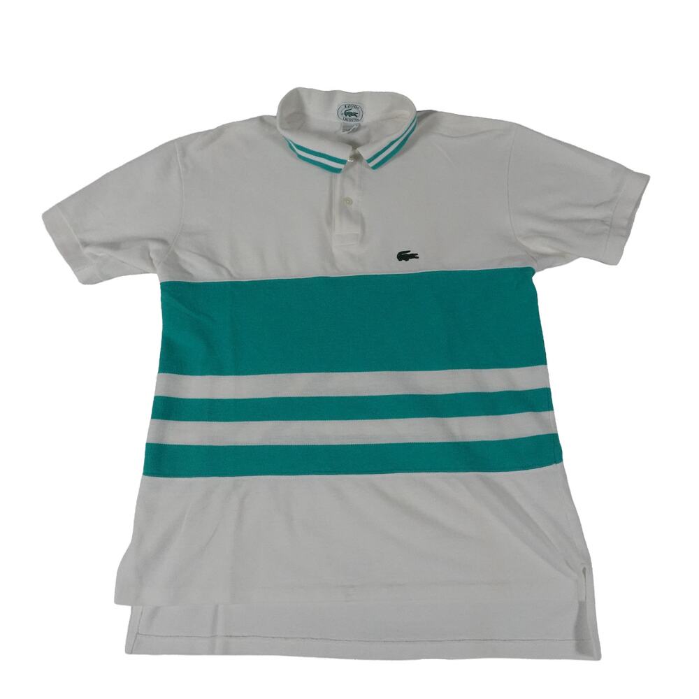 IZOD Lacoste Vintage Knit 80s Crocodile Striped Golf Polo Shirt Men's Large